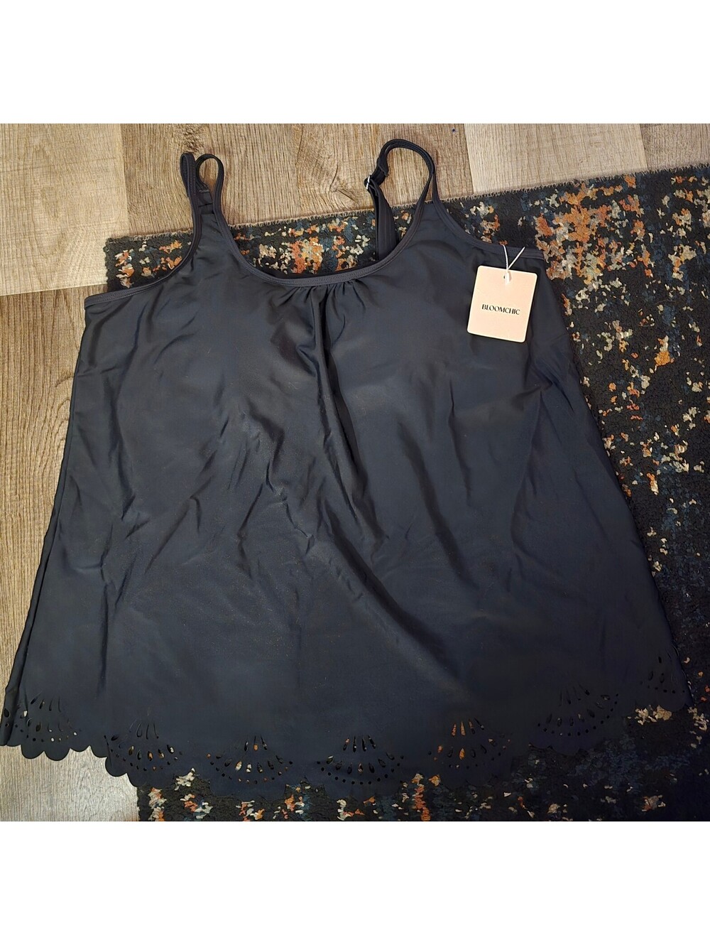 BloomChic Black Laser-Cut Scallop Hem Tankini Top - Size 2XL / 20-22 (NWT)